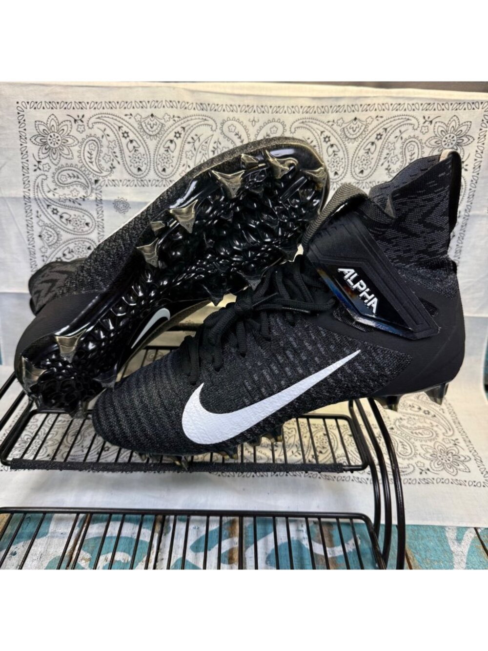 Nike Alpha Menace Elite 2 Football Cleats Black Grey AO3374-001 Mens 10 Worn 1X